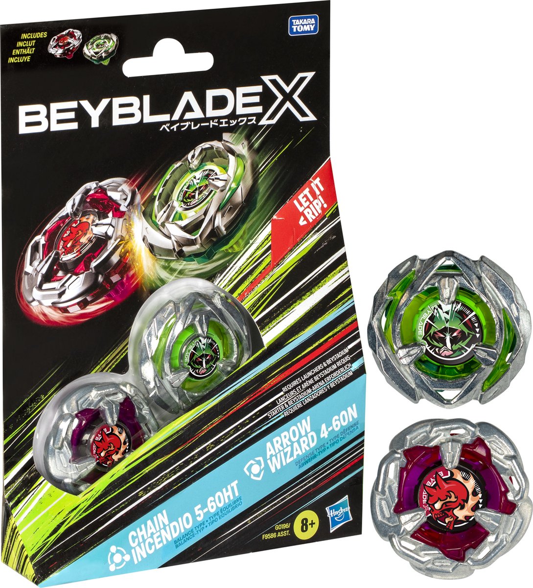 Beyblade X Chain Incendio 5-60HT en Arrow Wizard 4-60N Top Dual