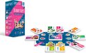 Een spel met kaarten, speelbord, en fiches voor het spel Bunny Hops! Nederlandstalige Versie.