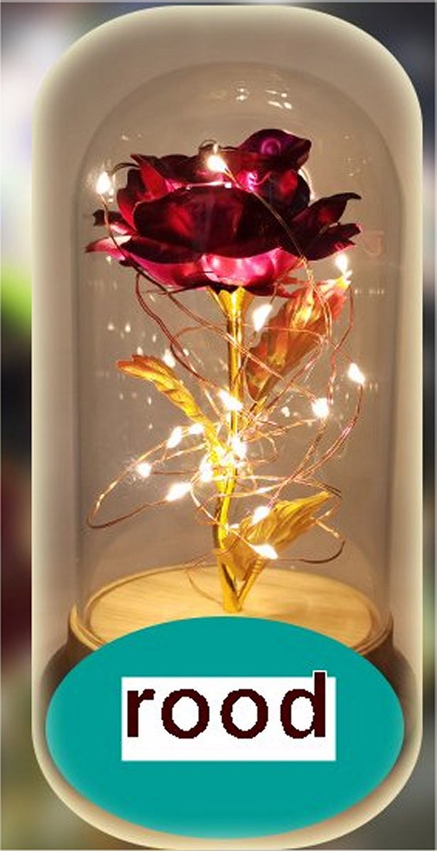 Vdtoys ® LED rose - Eternal rose of affection and love - roos onder stolp - de kleur is rood - hoog 18.5 cm en diam. 11 cm