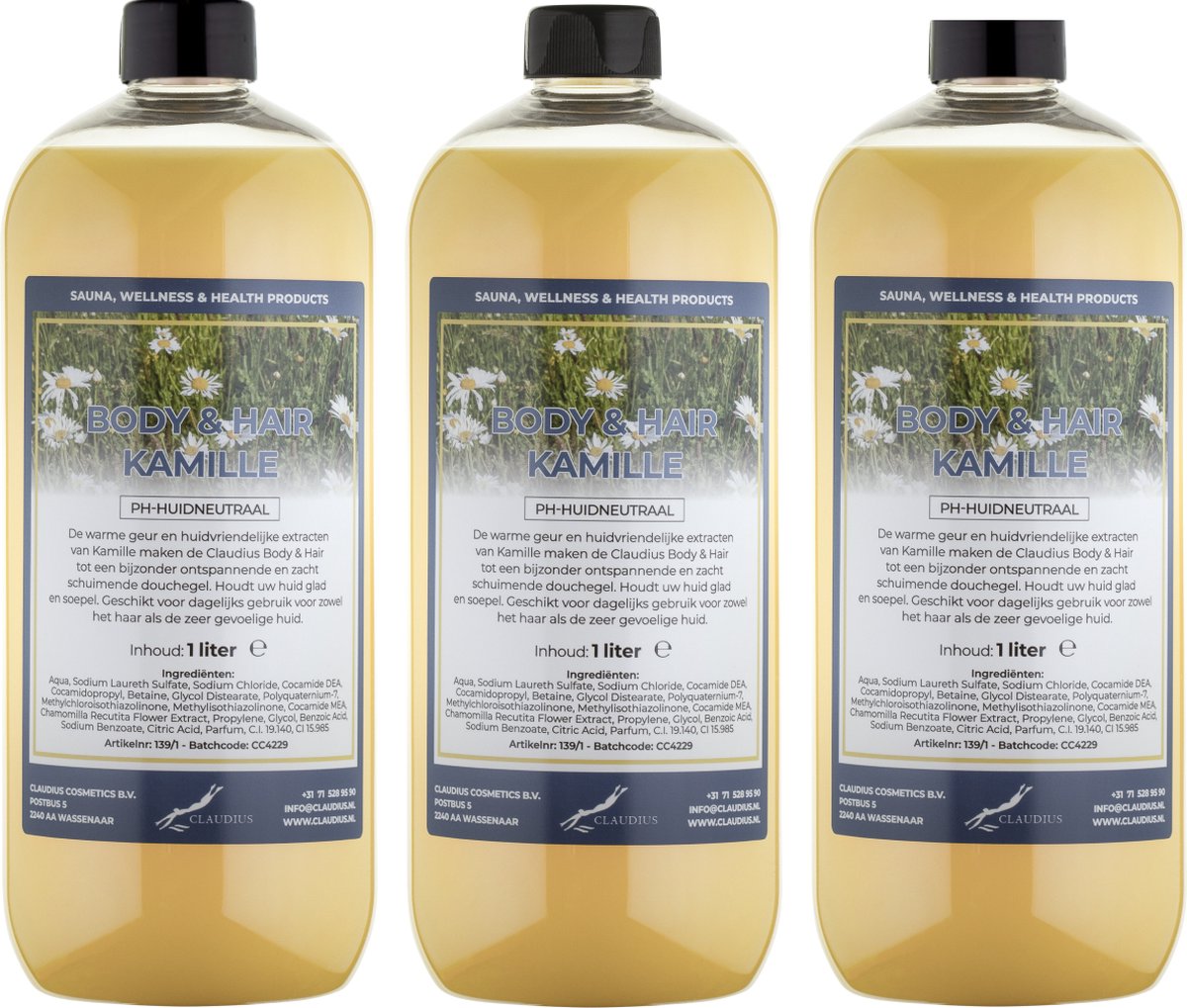 Goedkoopste Body & Hair Kamille 1 liter - set van 3 stuks - 2 in 1 voor lichaam en haar.