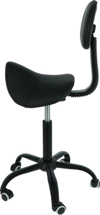 RST Design- Tabouret Selle Zwart - Tabouret de Coiffure - Hauteur Réglable - Chargeable jusqu'à 150 kg - Avec Dossier