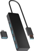 Nuvance - Hub USB 3.0 - 4 Portes - Convertisseur USB C inclus - Répartiteur USB - Zwart