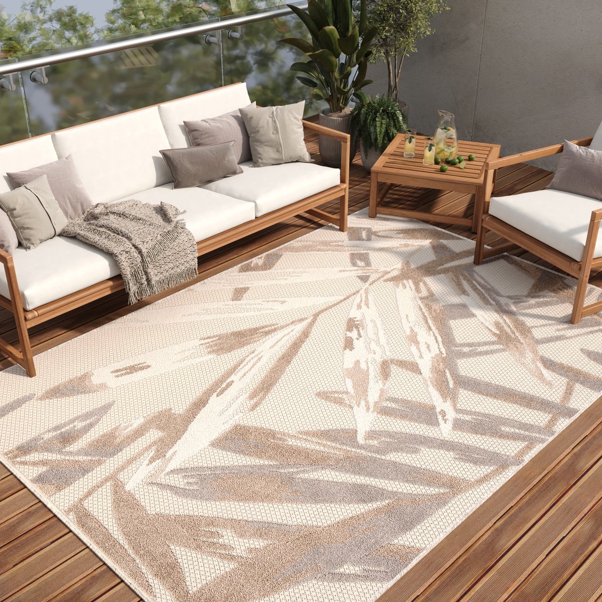 Tapiso Patio Indoor Tapijt Buitenkleed Tuintapijt Outdoor Buiten Vloerkleed Maat- 80x150 Creme Bruin 2