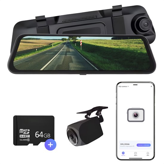 Foto: Journeyz dual dashcam dashcam voor auto voor en achter 9 35 inch touchscreen wifi app incl 64gb sd kaart full hd 2k 1080p g sensor loop opname nachtzicht parkeerbewaking 170 graden hoek dashcams auto camera