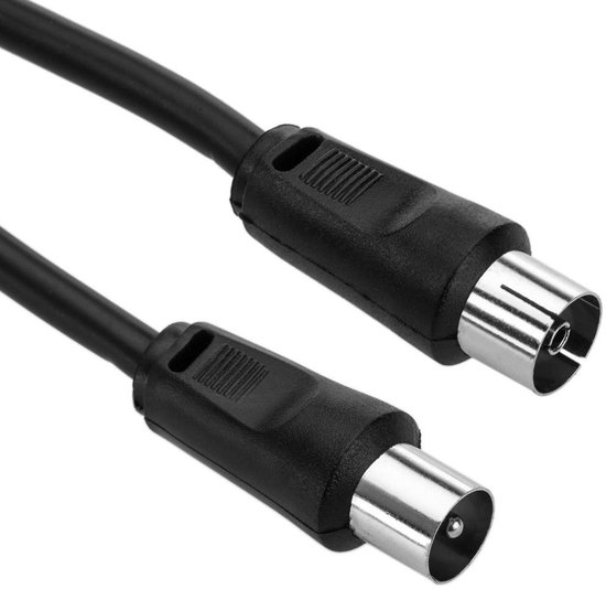 Câble coaxial noir de 1 mètre avec un connecteur IEC mâle aux deux extrémités.