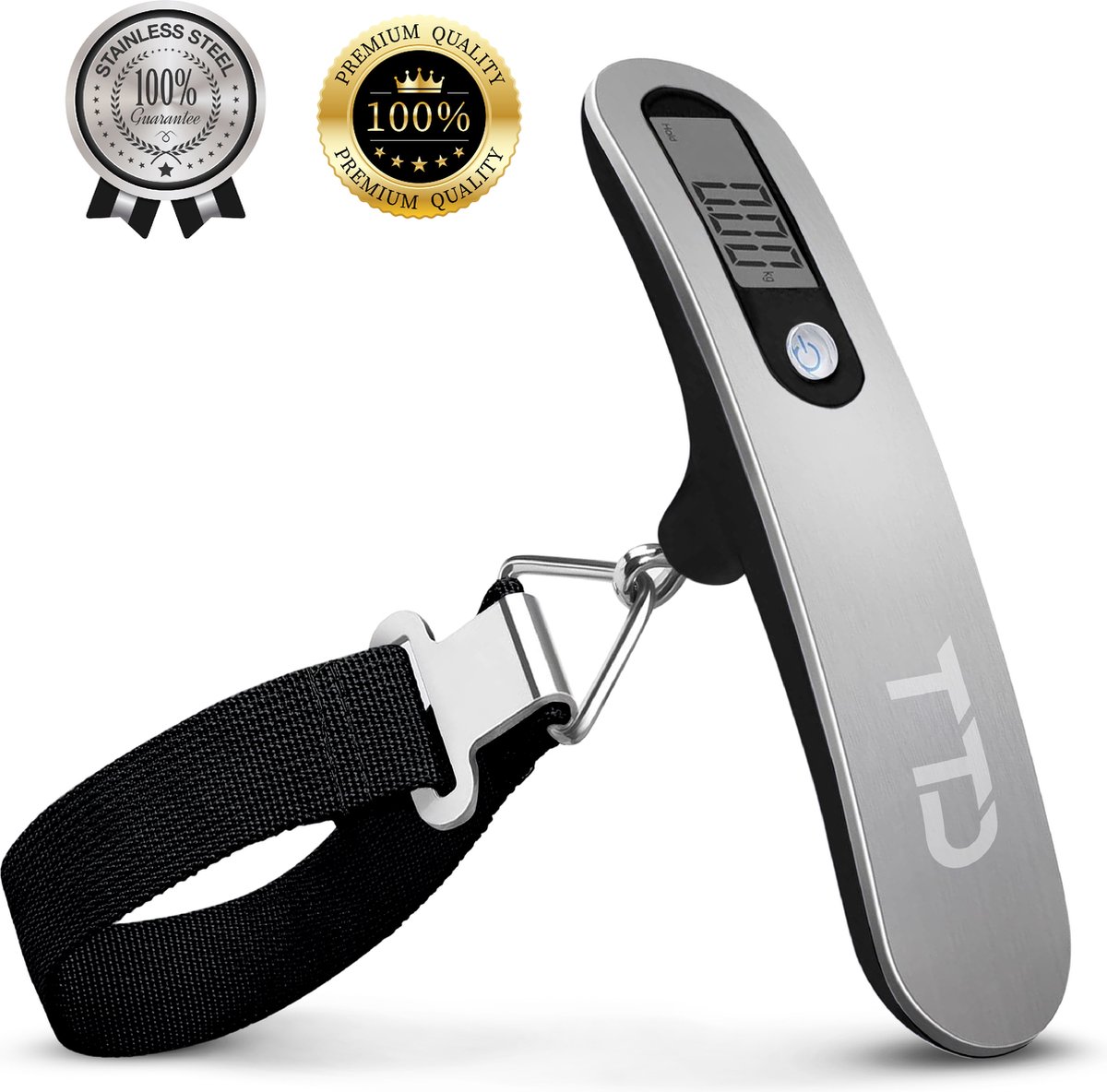 TTD® Kofferweegschaal - Weegcapaciteit 50 kg - Bagageweegschaal - Bagageweger - Hangweegschaal - Digital Luggage Scale - Kofferweger - Reizen met Vliegtuig - kg/g/lbs/oz - Inclusief Batterijen - Zwart