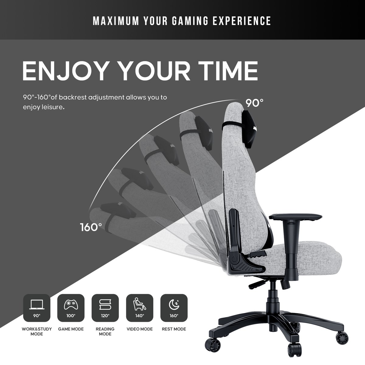 Afbeelding 3 van Andaseat Luna Series Grey Fabric - gaming chair - gamestoel - ergonomische bureaustoel volwassenen - nek en rug steun - verstelbaar comfort - kras en vlek bestendig - extra sterk stalen frame constructie - hoogwaardige schuimvulling - grijs