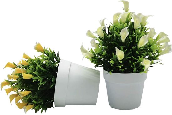 Calla lelies, kunstbloemen ingepot, 3 stuks kunstmatige callalilie in pot, kunstmatige callalilia, groene planten voor doe-het-zelf bloemstukken, bruid, bruiloft, woondecoratie