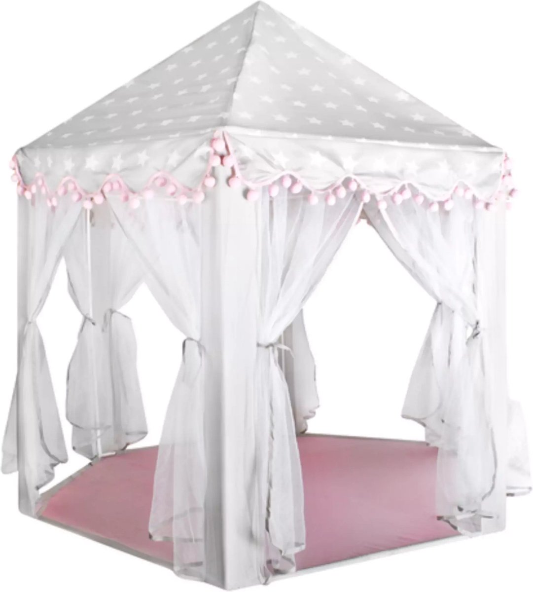Princess Kasteel Huis Paleis 140 x 70 x 70 cm - Kinder Tent tipi voor binnen en buiten huis - Wit met Grijs dak en Sterren