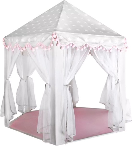 Foto: Princess kasteel huis paleis 140 x 70 x 70 cm kinder tent tipi voor binnen en buiten huis wit met grijs dak en sterren