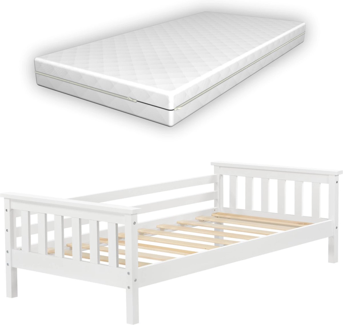 In And Outdoormatch Kinderbed Lou Met matras en veiligheidsvoorziening 70x140 Wit Voor meisjes Voor jongens