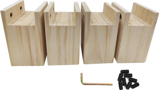 Houten Bedverhogers 4 Stuks Vierkante Meubelverhogers Zware Tafelliften Massief Houten Meubelpoten, Voegt 5-20 cm Hoogte Toe (A 5.5cm-Increase Height 5cm