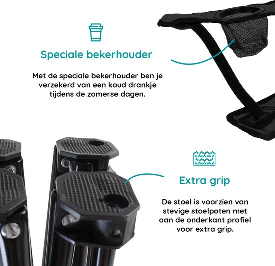EASTWALL Opvouwbare Kampeerstoel - 2 Stuks - Visstoel - Multifunctionele vouwstoel - Campingstoel met bekerhouder - Tuinstoel - Klapstoel - Max 100 kg - Zwart van EASTWALL — afbeelding 3