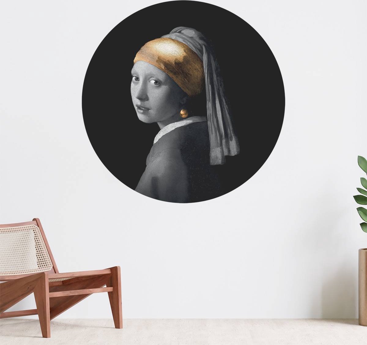 Muurcirkel zelfklevend behang - Meisje met de Parel Goud - Wanddecoratie - 100cm behangcir