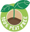 Logo met groene bladeren en aarde. Tekst: 100% VEENVRIJ.