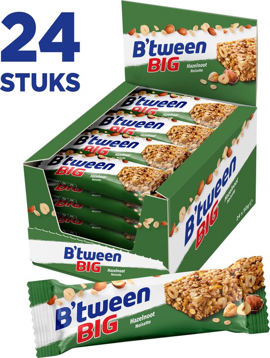 Foto: B tween big hazelnoot tussendoortje mueslireep 24 stuks x 50 gram voordeelverpakking