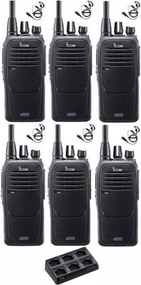 Set van 6 Icom IC-F29DR3 Digitaal met G-shape headsets en multilader