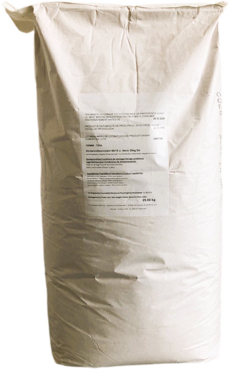 Speltvolkorenmeel 25kg - brood bakken - bakingrediënt - bloem