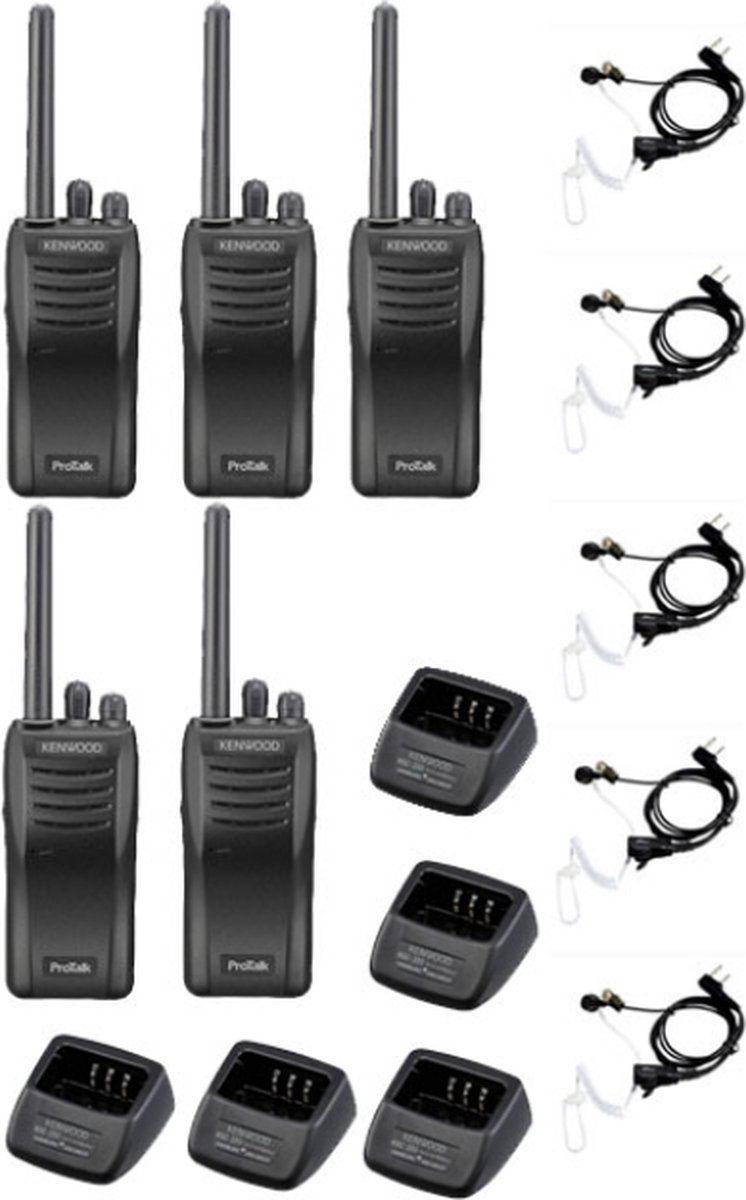 Set van 5 stuks Kenwood TK-3501 PMR446 met beveiliging oortje en tafelladers