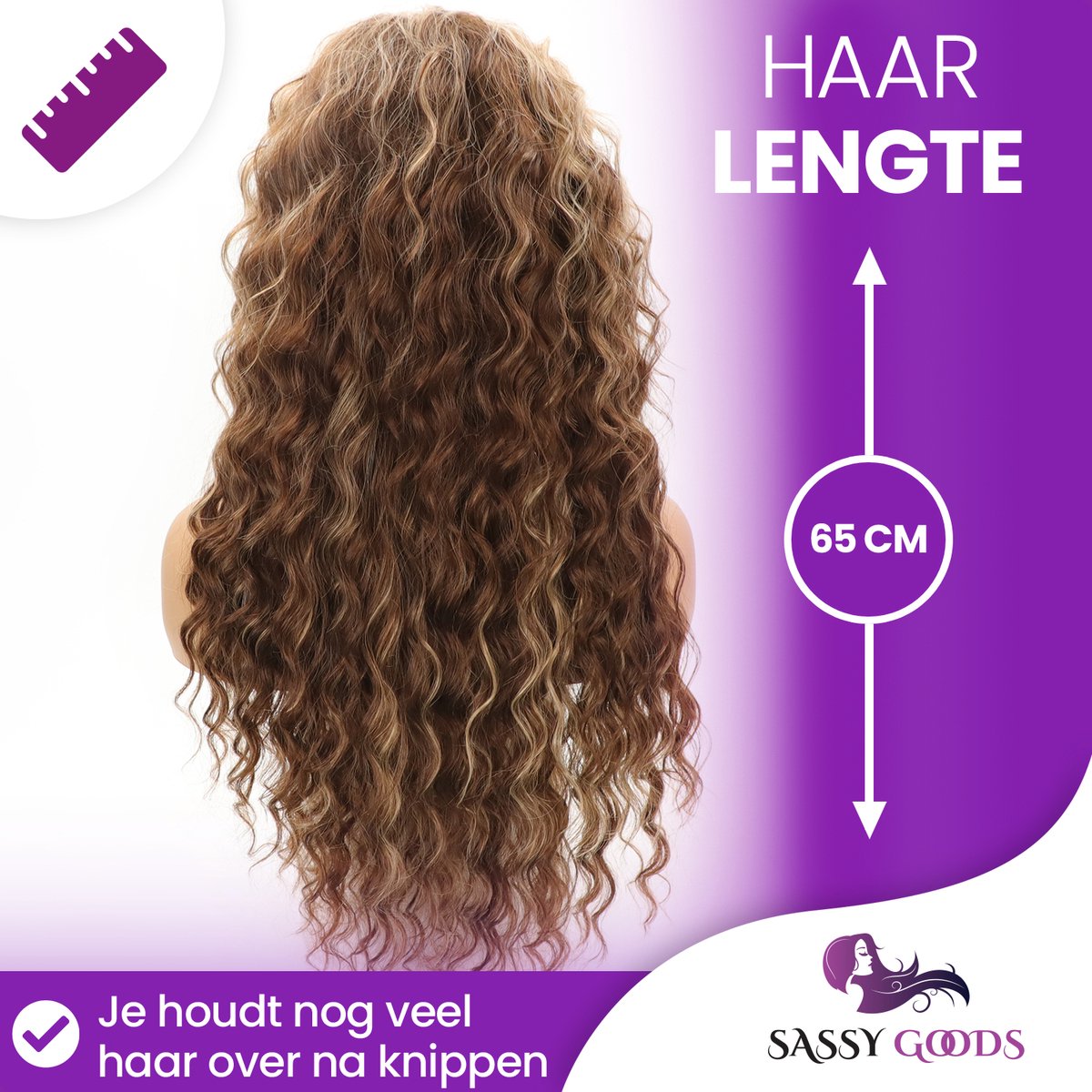 Luxe Krullen Pruik Dames - Pruiken - Haarstuk Met Net - Haarstukje - Hairextensions - Krul Haar - Haren Vrouwen - Bruin & Blond - Carnaval - 65 cm — afbeelding 2