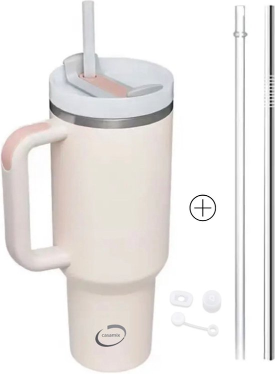 Belle Vous Roestvrij Staal Geïsoleerde Reismok met Handvat - 350 ml Dubbelwandig