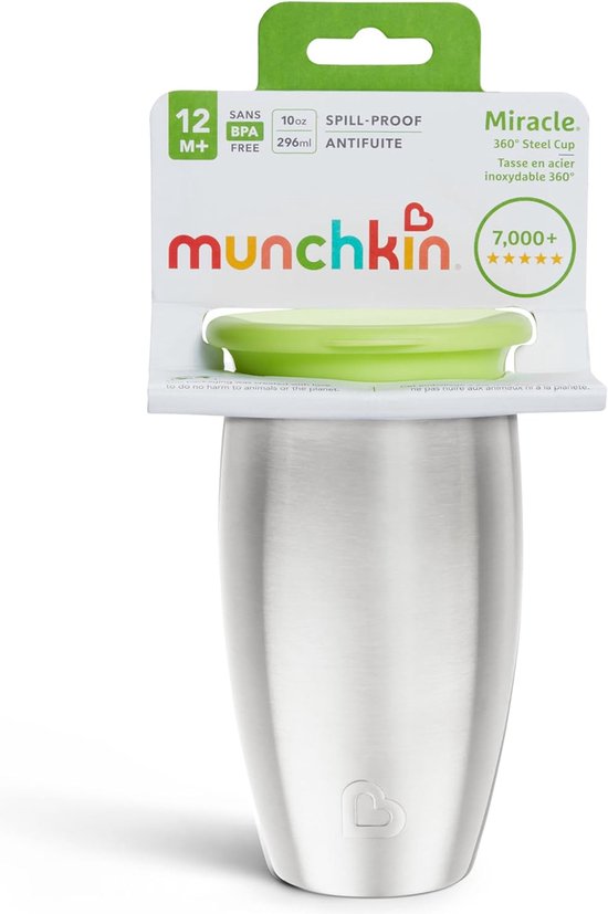 Munchkin Roestvrijstalen Drinkbeker - Miracle® 360° Sippy Cup - Koelt tot 10 uur - Anti-Lek Drinkbeker - 266ml - Groen - Vanaf 12 Maanden van Munchkin — afbeelding 5