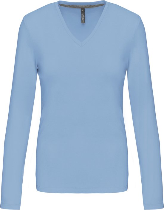 T-shirt Femme M Kariban Col V Manches Longues Blue Ciel 100% Katoen