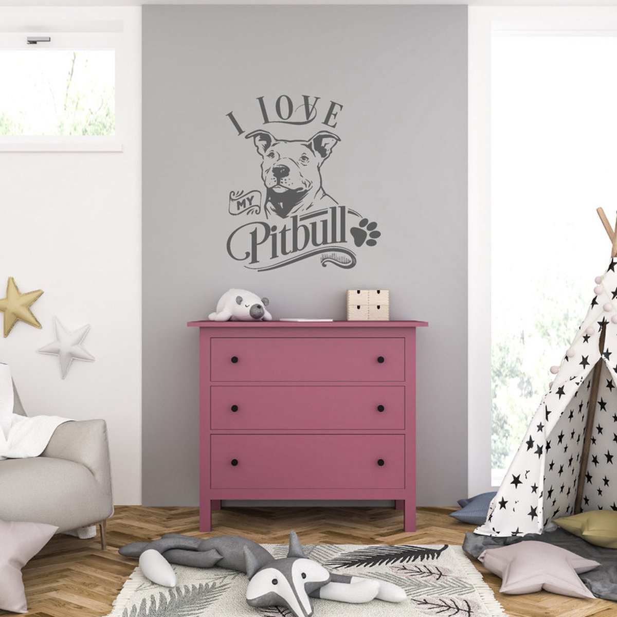 MC Living Muursticker - I Love My Pitbull - 40,6 x 46,2 - Antraciet