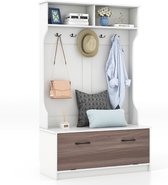 Meuble D'Entrée Avec Porte-Manteau, Armoire Et Banc - Blanc - 100x35x180 Cm