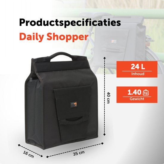 New Looxs Basic Daily Shopper Enkele Fietstas - Afneembare Shopper - Pakaftas Enkel - Boodschappentas met Haken - Stevig en Afneembaar - 24 Liter - Zwart van New Looxs — afbeelding 4