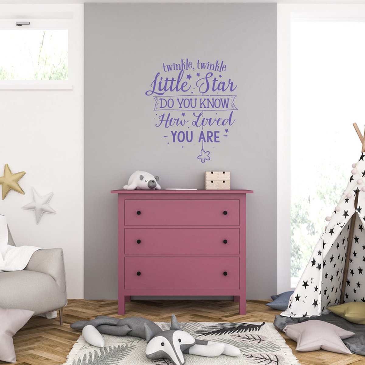 MC Living Muursticker - Twinkle Twinkle Little Star - 40,6 x 45,5 - Paars