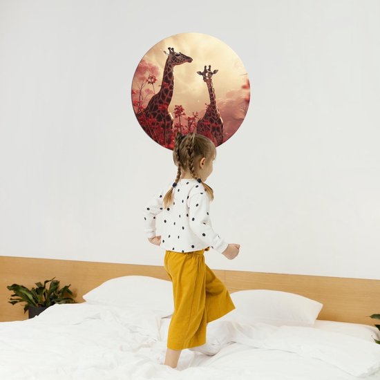Cercle mural deux girafe - Ø 60 cm - - cercle mural - cercle mural jungle - cercle mural animaux