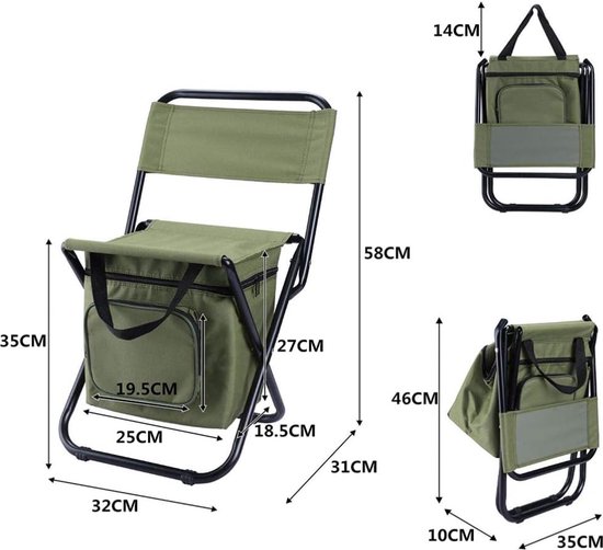 Opvouwbare stoel - Vistoeltje Met Tas en Rugleuning - Viskrukje - Geïsoleerde diepvries opbergtas - Campingstoeltje Opvouwbaar - met Opbergtas - heel sterk - stabiel - Draagvermogen 125KG - 10L van Adventure Goods — afbeelding 4