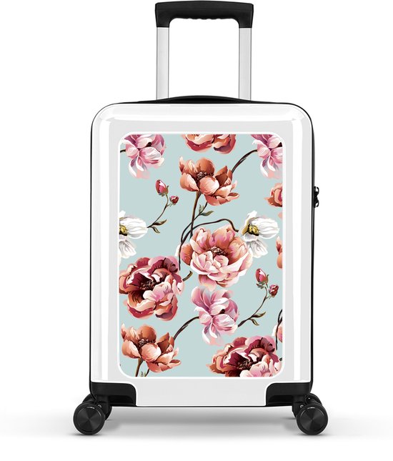 Stickercase - Handbagage koffer - Lichtgewicht Trolley 55cm - Met Flower Romance print - Wit
