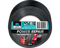 Bison Power Repair zwart rol 50 meter x 48 mm, super sterk, reparatietape, duct tape, versterken, afdichten, verbinden, beschermen, geschikt voor binnen en buiten