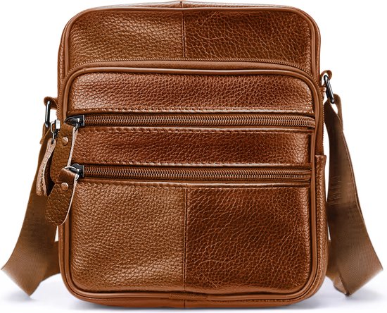 Foto: Thl design leren schoudertas heren dames mannen tas crossbodytas rundleer bruin