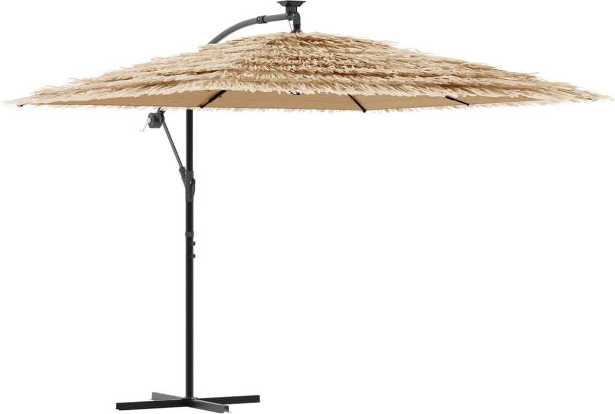 vidaXL - Parasol - met - LED's - en - stalen - paal - 269x269x235 - cm - bruin