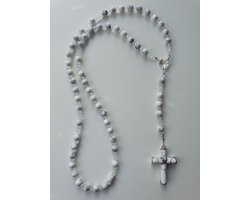 Rozenkrans, Paternoster geheel gemaakt met Howliet (halfedelsteen) en o.a, Kristallen van Swarovski, met een kruis van Howliet (gebedssnoer, kruisteken, Meditatie, spiritueel, geloof, geloofsteken, Cadeau, ketting, gebedsketting, kerstpakket