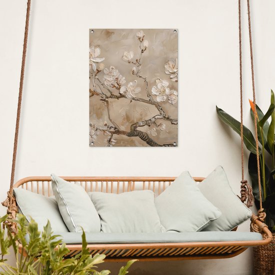 Affiche de jardin 60x80 cm - Décoration de jardin Fleurs - Moderne - Beige - Wit - Fleur - Affiche pour le jardin - Décoration extérieure - Peinture de jardin de clôture - Décoration murale en tissu de jardin - Décoration murale en tissu de balcon