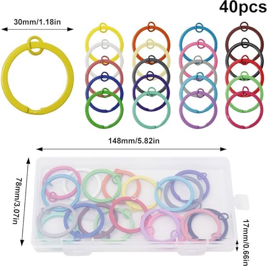 Sleutelhangers - Set van 40 (30 mm) - Metalen Split Ringen in 20 Kleuren - Perfect voor Sleutels - DIY & Decoratie