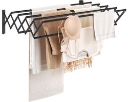 Opvouwbaar wandmontage kledingrek - Badkamer handdoekenrek voor binnen - Sterk metaal - Zwart - Groot formaat