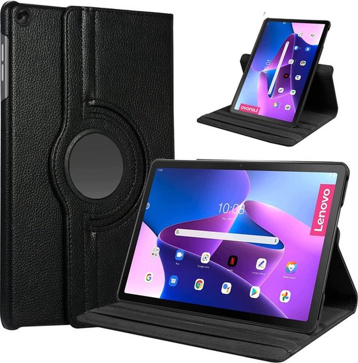 Lenovo Tab M10 Plus 3rd Gen 2022 hoes - Draaibare Book Multi stand Case Cover - Zwart