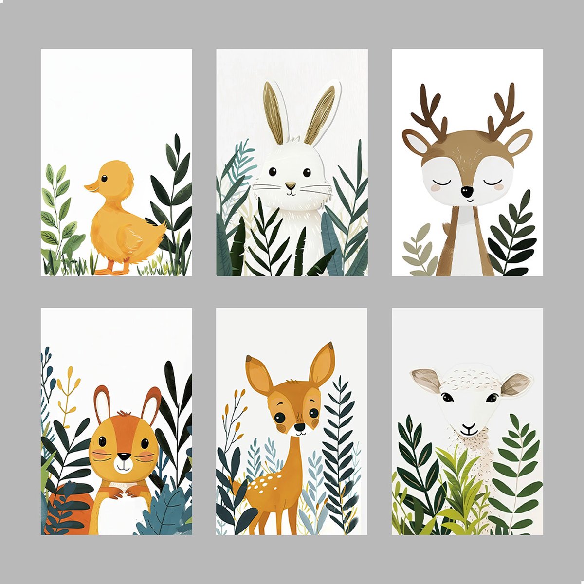 Plakkers Posters Waterverf dieren A4 of 30x40 - Hert, Eend, Eekhoorn, Konijn, Schaap & Rendier - A4 Full-colour