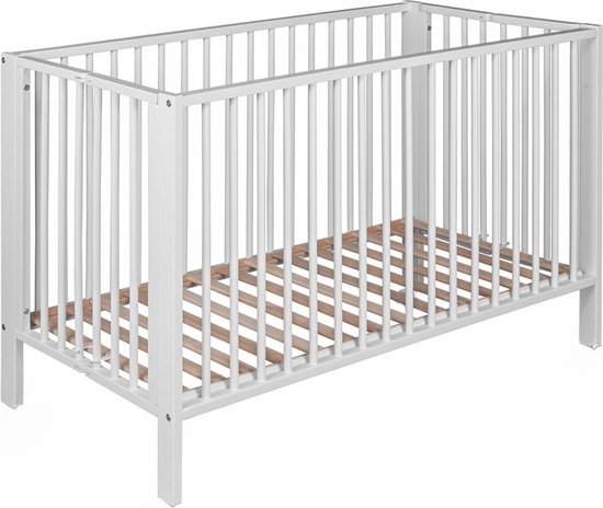 Born Lucky ® Baby Bed / Ledikant Inklapbaar 60x120 cm Met Verstelbare Bodem & Massief Hout - Wit