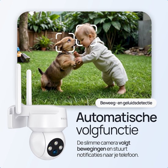 Protectly® Beveiligingscamera Buiten – 3K HD 5MP - 64GB SD - Buiten Camera Met Nachtzicht – Buitencamera - Bewakingscamera voor Buiten- Met WiFi en APP - Wit