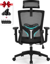 Ergonomische Bureaustoel - Bureaustoel - Bureaustoelen voor Volwassenen - met Verstelbare Hoofdsteun, Armleuningen en Lendensteun - 150 Kg - Zwart