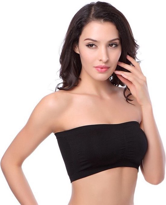 Strapless BH zonder bandjes - Maat M - Zwart - Met uitneembare bh vulling - Bandeau BH - BH zonder beugel -Extra comfortabele Sport BH - Zwangerschaps bh - Beugelloze bh - met push up - Magic bra - met pads