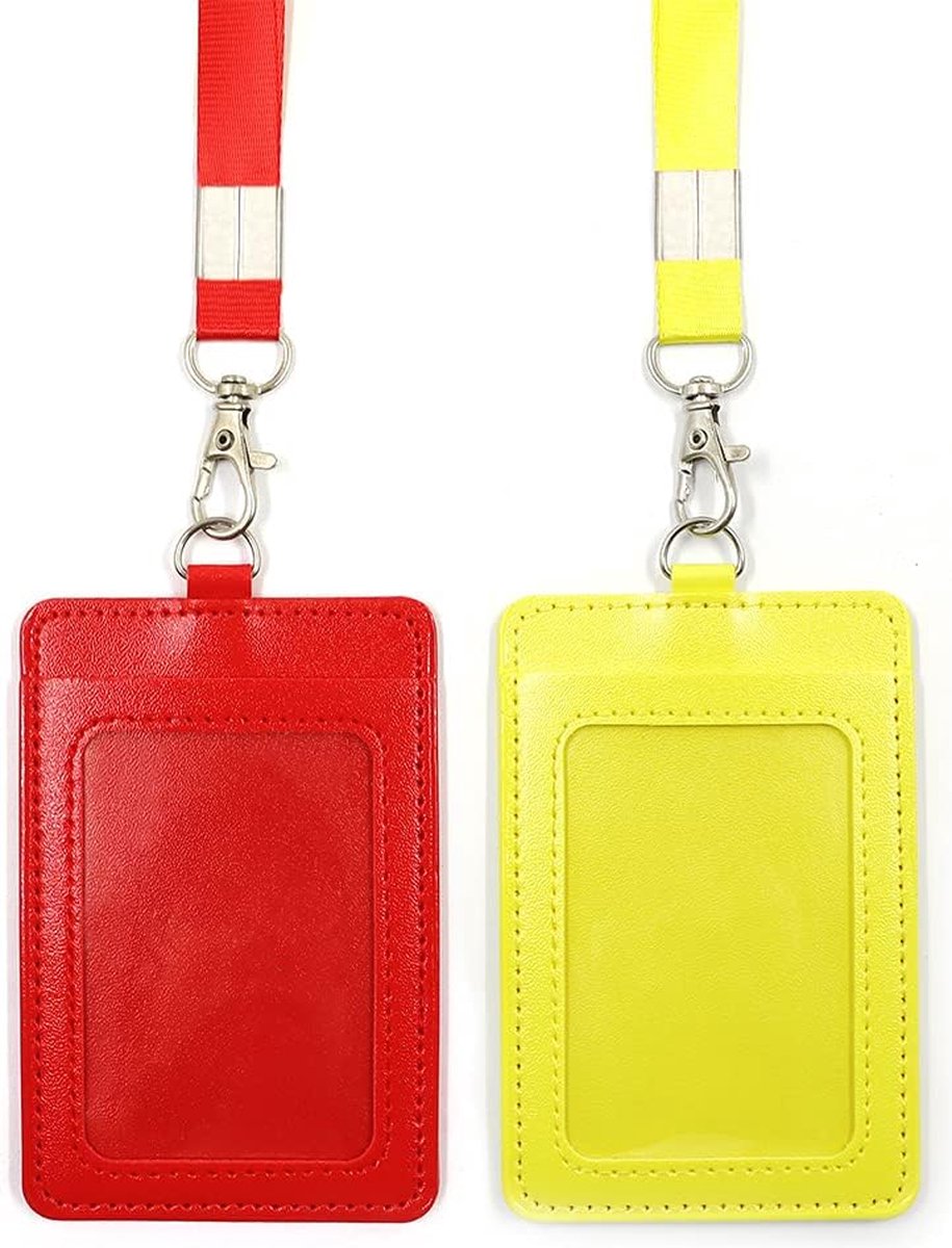 ID-badgehouder met kaarthouder, portemonnee en afneembaar sleutelkoord - Multifunctionele ID-houder met Trekkoord - Rood Geel. - Handige Organisator - Veilig en Praktisch - Voor Werk, School en Reizend