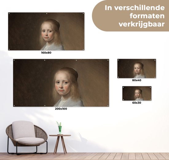 Décoration murale à l'extérieur d'une fille en bleu - Peinture de Johannes Cornelisz. Verspronck - 160x80 cm - Toile de jardin