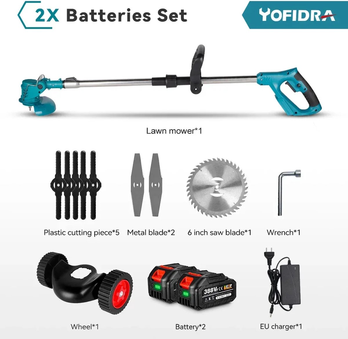 Yofidra ShopEighty8 Grasmaaier Electrisch Grasmaaier Accu Gras Trimmer Opvouwbaar Snoeien Compatibel met Makita 18V Batterij 1500W 2 x Accu Groen